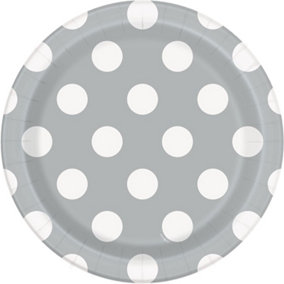 Unique Party Polka Dot Party Plates (Pack of 8) Silver (One Size)