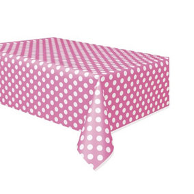 Unique Party Polka Dot Plastic Tablecover Hot Pink/White (One Size)