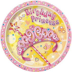 Unique Party Pretty Princess Party Plates (Pack of 8) Pink/Yellow (One Size)
