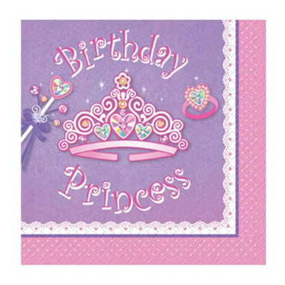 Unique Party Princess Birthday Disposable Napkins (Pack of 16) Purple/Pink (One Size)