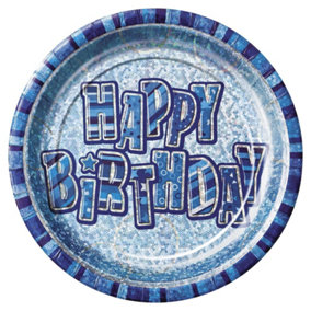 Unique Party Prism Glitz Birthday Disposable Plates (Pack of 8) Blue (One Size)
