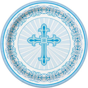 Unique Party Radiant Cross Communion Party Plates (Pack of 8) Sky Blue/White (One Size)