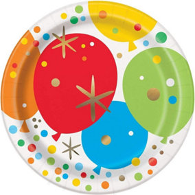 Unique Party Rainbow Balloons Dessert Plate (Pack of 8) Multicoloured (One Size)
