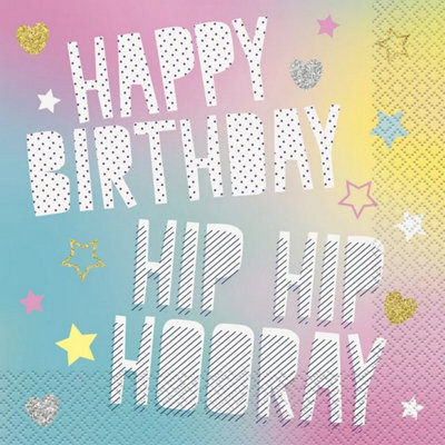 Unique Party Rainbow Birthday Disposable Napkins (Pack of 16) Multicoloured (One Size)