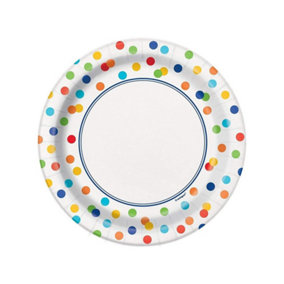 Unique Party Rainbow Dots Party Plates (Pack of 8) White/Multicoloured (One Size)