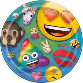 Unique Party Rainbow Fun Paper Emoji Party Plates (Pack of 8) Multicoloured (One Size)