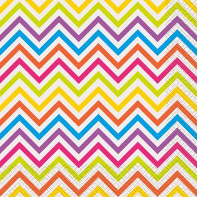 Unique Party Rainbow Paper Chevron Disposable Napkins (Pack of 16) Multicoloured (One Size)