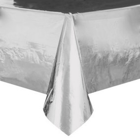 Unique Party Rectangular Foil Plastic Table Cover Silver (1.37x2.74m)