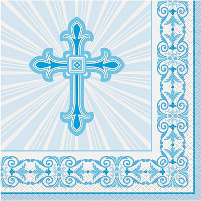 Unique Party Religious Radiant Cross Disposable Napkins (Pack of 16) Blue/White (One Size)