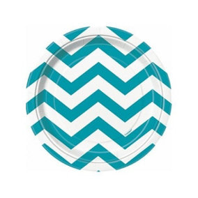 Unique Party Round Party Plates (Pack of 8) White/Teal (One Size)