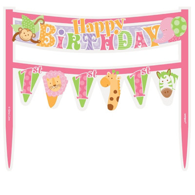 Unique Party Safari 1st Birthday Cake Topper Pink (One Size)