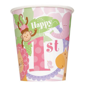 Unique Party Safari 1st Birthday Party Cup (Pack of 8) Pastel/Pink (One Size)