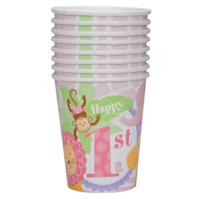 Unique Party Safari 1st Birthday Party Cup (Pack of 8) Pastel/Pink (One Size)