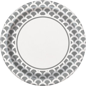 Unique Party Scallop Disposable Plates (Pack of 8) Silver/White (One Size)