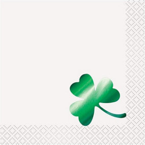 Unique Party Shamrock St Patricks Day Disposable Napkins (Pack of 16) White/Green (One Size)
