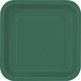 Unique Party Square Dessert Plate (Pack of 16) Forest Green (One Size)