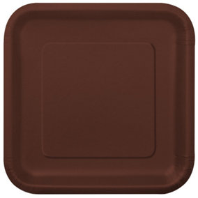 Unique Party Square Disposable Plates (Pack of 16) Brown (One Size)