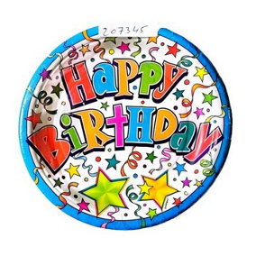 Unique Party Stars Happy Birthday Disposable Plates (Pack of 8) Multicoloured (One Size)