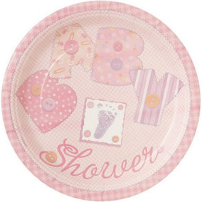 Unique Party Stitches Print Baby Shower Party Plates Pink (One Size)