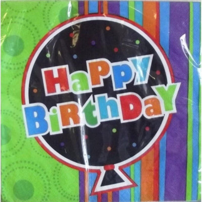 Unique Party Stripe Birthday Disposable Napkins (Pack of 20) Multicoloured (One Size)