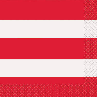Unique Party Stripe Disposable Napkins (Pack of 16) Red/White (One Size)