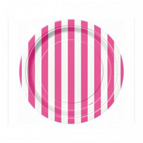 Unique Party Striped Party Plates (Pack of 8) Pink (One Size)