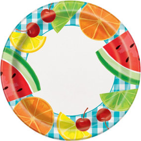 Unique Party Summer Picnic Paper Gingham Disposable Plates (Pack of 8) Multicoloured (One Size)