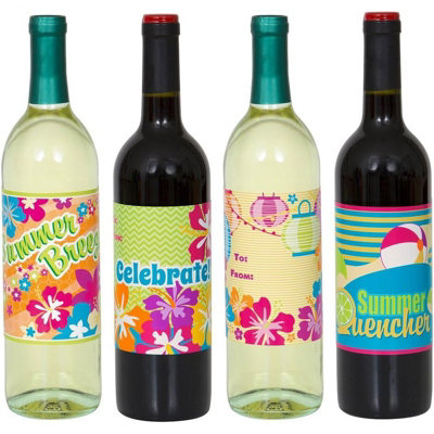 Unique Party Summer Wine Bottle Label (Pack of 4) Multicoloured (One Size)