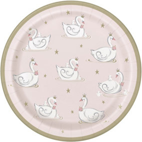 Unique Party Swan Princess Party Plates (Pack of 8) Pink (One Size)
