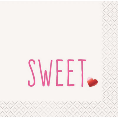 Unique Party Sweet Foil Stamp Disposable Napkins (Pack of 16) White/Pink/Red (One Size)