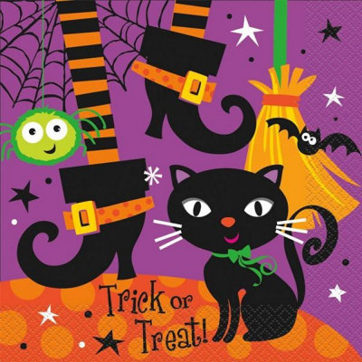 Unique Party Trick Or Treat Napkins (Pack of 16) Purple/Orange/Black (One Size)