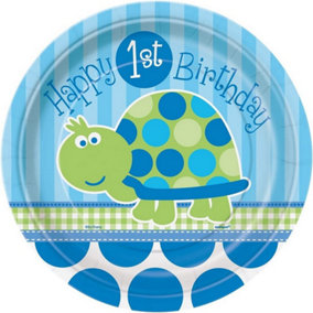 Unique Party Turtle 1st Birthday Party Plates (Pack of 8) Blue (One Size)