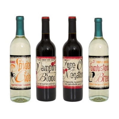Unique Party Vintage Halloween Wine Bottle Label (Pack of 4) Multicoloured (One Size)