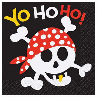 Unique Party Yo Ho Ho Pirate Disposable Napkins (Pack of 16) Black/White/Red (One Size)