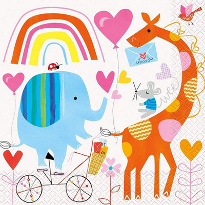 Unique Party Zoo Baby Shower Disposable Napkins (Pack of 16) Multicoloured (One Size)
