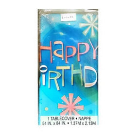 Unique Rectangular Happy Birthday Party Table Cover Blue/Multicoloured (One Size)