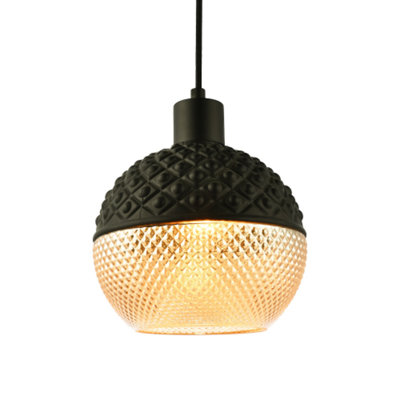 Unique Spherical Pendant Light Shade in Matte Black and Dimpled Golden Glass