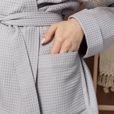 ladies grey waffle dressing gown Waffle Loungewear Dressing Gown