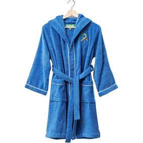 United Colors of Benetton 100% Cotton Kids Bathrobe with Hoodie 10-12 Years Old Blue
