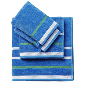 United Colors of Benetton Bath Towels with Shower Gloves 100% Cotton Set of 4 Blue