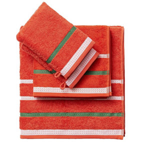 United Colors of Benetton Bath Towels with Shower Gloves 100% Cotton Set of 4 Red