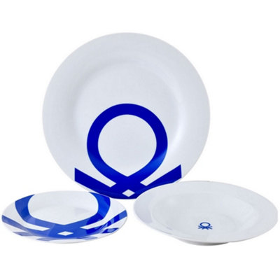 United Colors of Benetton Set of 12 Porcelain Dinnerware Plates Multi Colour