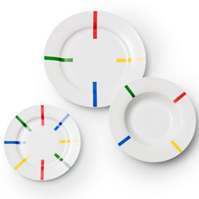 United Colors of Benetton Set of 12 Porcelain Dinnerware Plates Rainbow/White