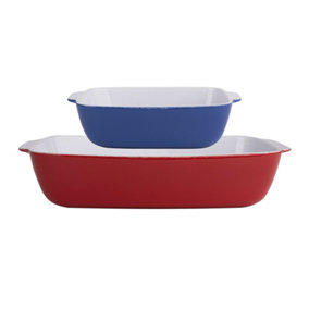 United Colors of Benetton Set of 2 Earthenware Roaster 32cm Red & 20cm Blue