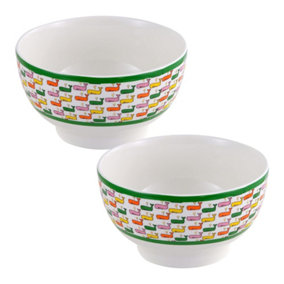 United Colors of Benetton Set of 2 Porcelain Breakfast Bowls with Colourful Prints 600ml 14cm