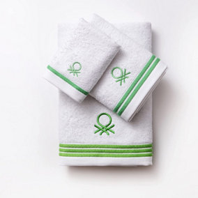 United Colors of Benetton Set of 3 Bath Towel 100% Cotton White/Green