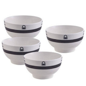 United Colors of Benetton Set of 4 Porcelain Bowls 650ml White/Black