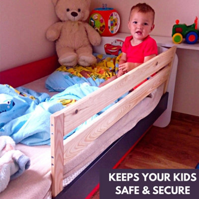 Universal 127cm Solid Wood Toddler Bed Guard - Double-sided Bed barrier For Children - Secure Under Mattress Bed Rail For Toddlers