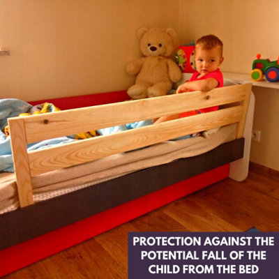 Universal 127cm Solid Wood Toddler Bed Guard Double sided Bed barrier For Children Secure Under Mattress