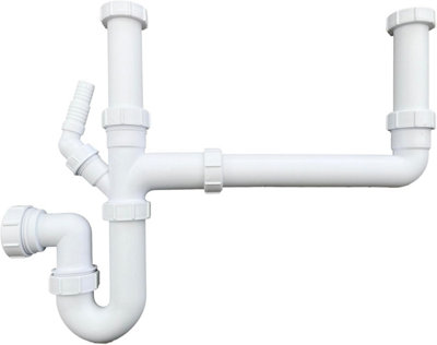 Universal 2 Bowl Sink Waste Kit and 1.5 Bowl Trap Kit - Multi-Fit 1.1/2" 40mm Double Bowl P Trap Kit with Splitter. FREE DELIVERY - 3